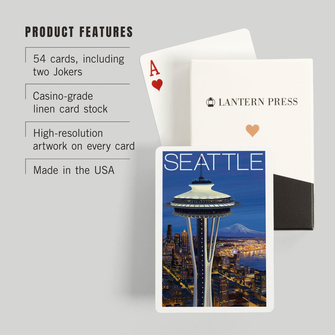 Playing Cards, Seattle, Washington, Space Needle Aerial View, 52 Card Deck with Jokers in Box, Unique Art Cards Lantern Press 