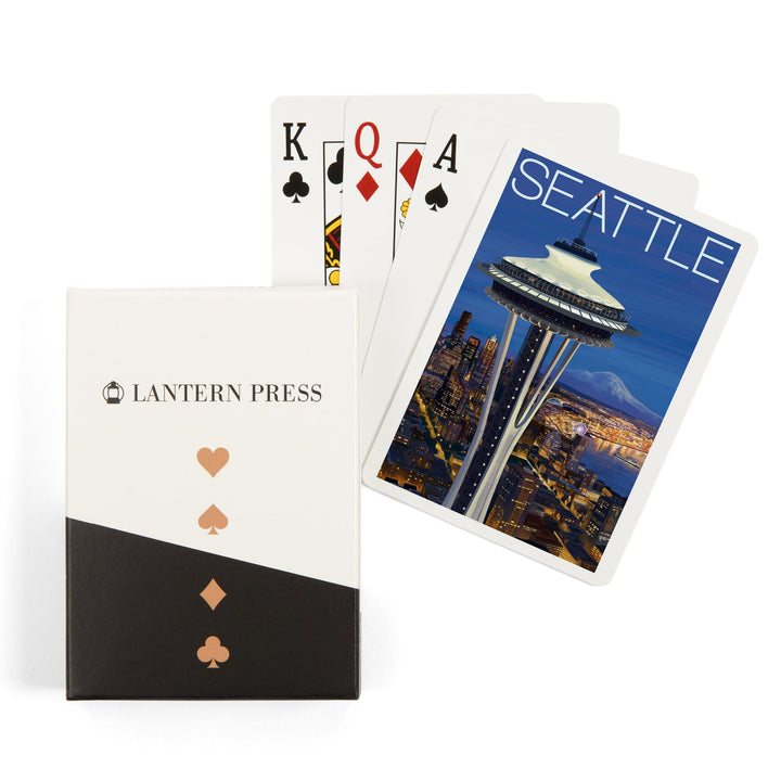 Playing Cards, Seattle, Washington, Space Needle Aerial View, 52 Card Deck with Jokers in Box, Unique Art Cards Lantern Press 