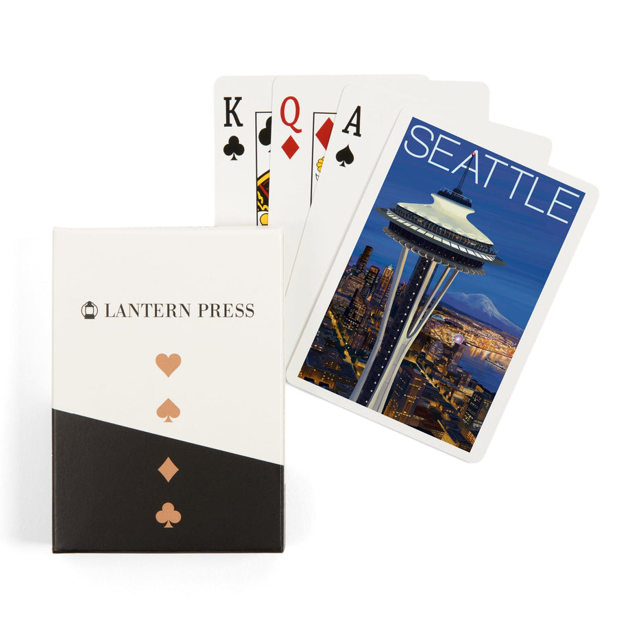 Playing Cards, Seattle, Washington, Space Needle Aerial View, 52 Card Deck with Jokers in Box, Unique Art Cards Lantern Press 