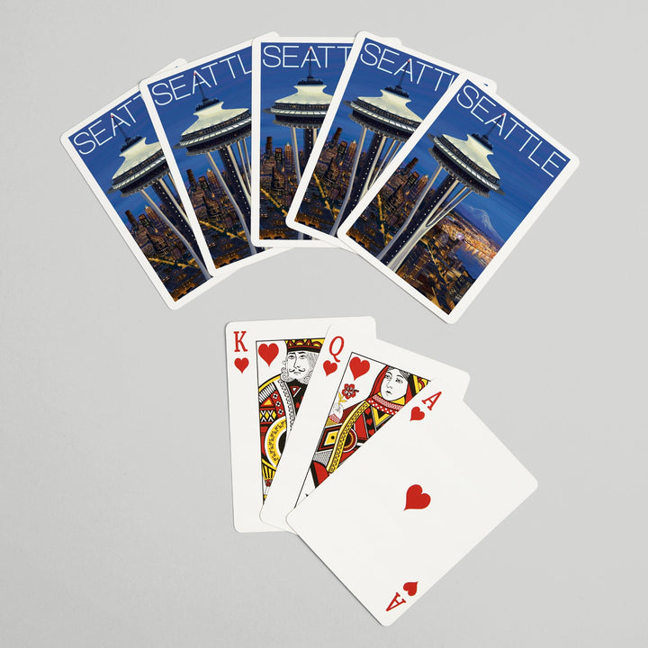 Playing Cards, Seattle, Washington, Space Needle Aerial View, 52 Card Deck with Jokers in Box, Unique Art Cards Lantern Press 