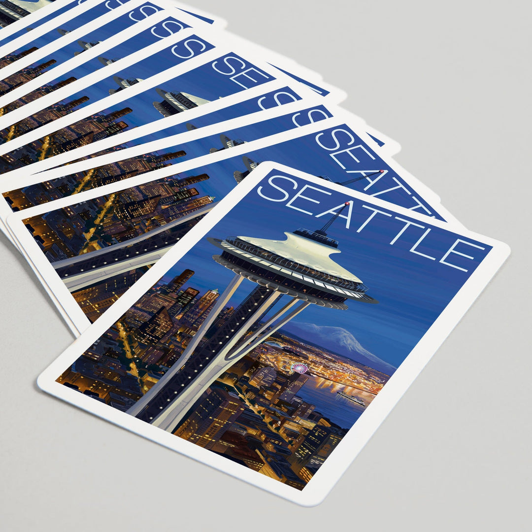 Playing Cards, Seattle, Washington, Space Needle Aerial View, 52 Card Deck with Jokers in Box, Unique Art Cards Lantern Press 