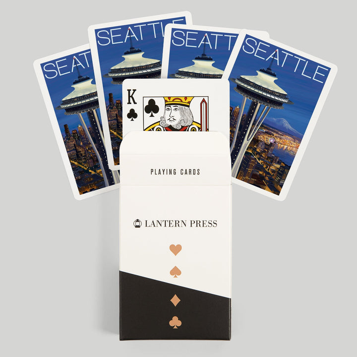 Playing Cards, Seattle, Washington, Space Needle Aerial View, 52 Card Deck with Jokers in Box, Unique Art Cards Lantern Press 