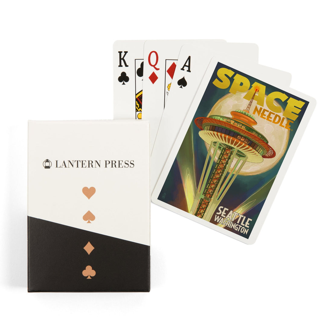 Playing Cards, Seattle, Washington, Space Needle and Full Moon, 52 Card Deck with Jokers in Box, Unique Art Cards Lantern Press 