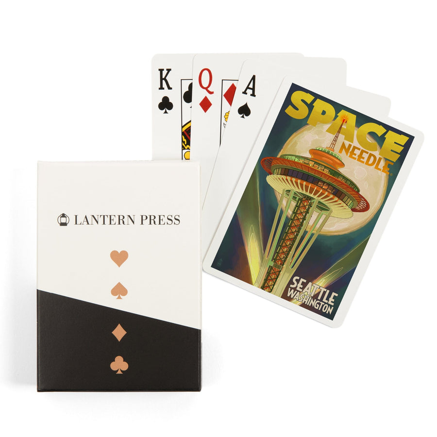 Playing Cards, Seattle, Washington, Space Needle and Full Moon, 52 Card Deck with Jokers in Box, Unique Art Cards Lantern Press 