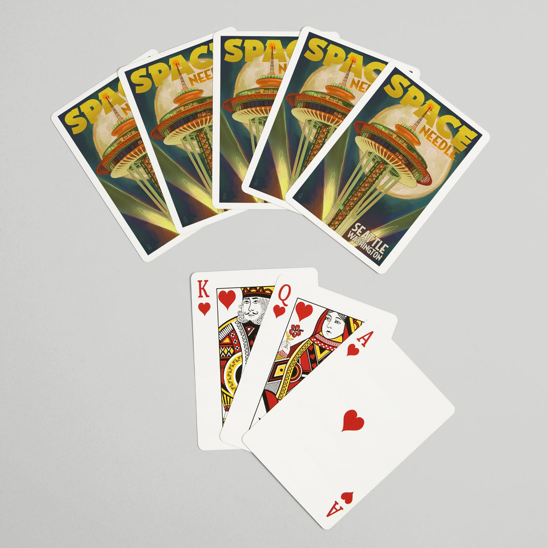 Playing Cards, Seattle, Washington, Space Needle and Full Moon, 52 Card Deck with Jokers in Box, Unique Art Cards Lantern Press 