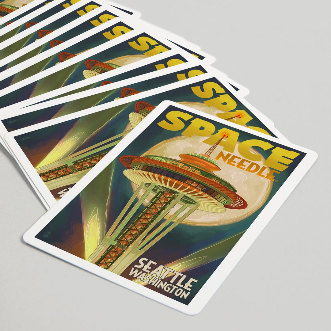 Playing Cards, Seattle, Washington, Space Needle and Full Moon, 52 Card Deck with Jokers in Box, Unique Art Cards Lantern Press 