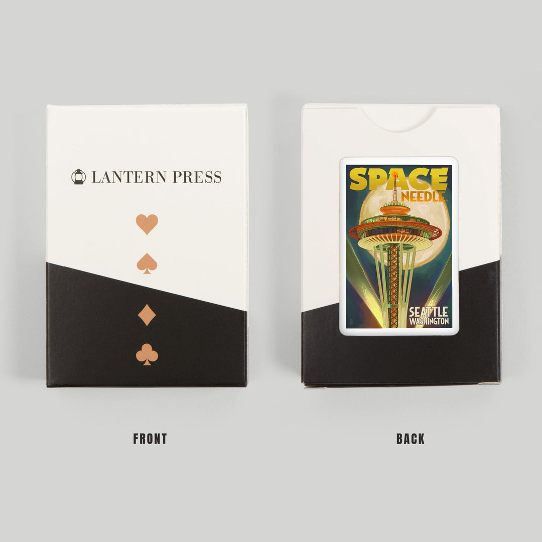 Playing Cards, Seattle, Washington, Space Needle and Full Moon, 52 Card Deck with Jokers in Box, Unique Art Cards Lantern Press 