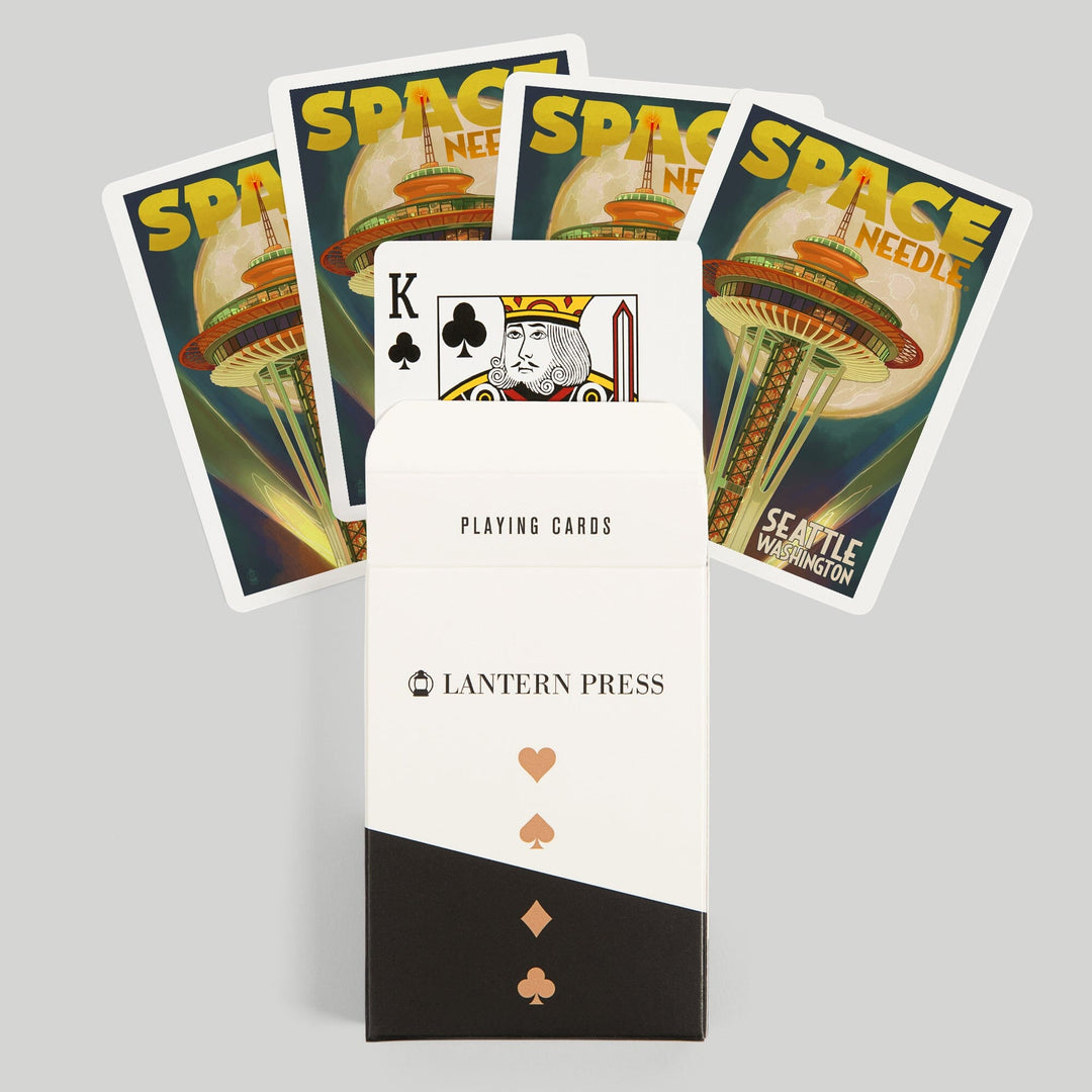 Playing Cards, Seattle, Washington, Space Needle and Full Moon, 52 Card Deck with Jokers in Box, Unique Art Cards Lantern Press 