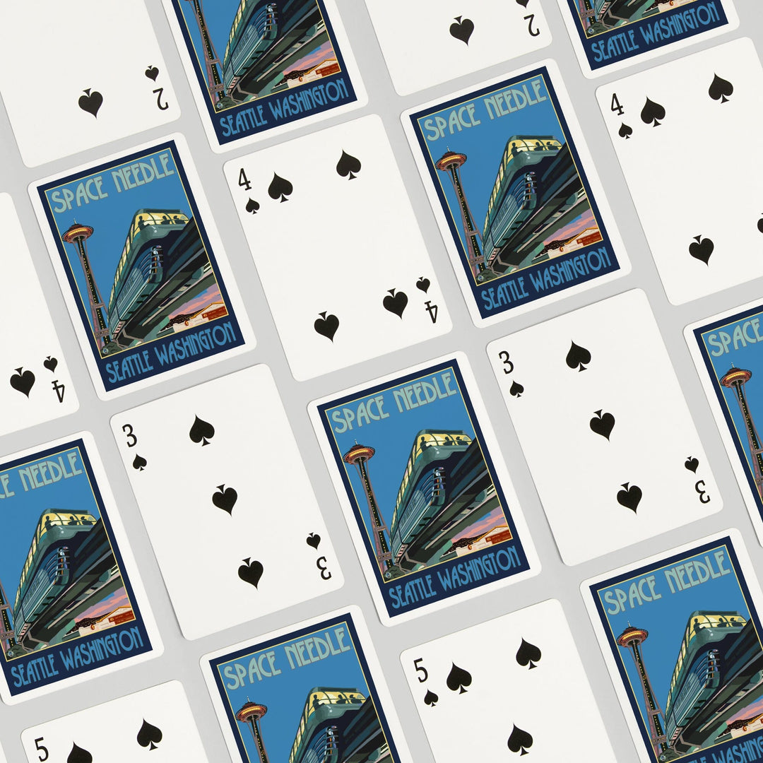 Playing Cards, Seattle, Washington, Space Needle and Monorail, 52 Card Deck with Jokers in Box, Unique Art Cards Lantern Press 
