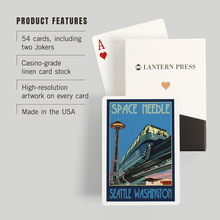 Playing Cards, Seattle, Washington, Space Needle and Monorail, 52 Card Deck with Jokers in Box, Unique Art Cards Lantern Press 