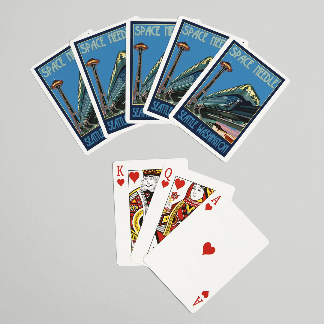Playing Cards, Seattle, Washington, Space Needle and Monorail, 52 Card Deck with Jokers in Box, Unique Art Cards Lantern Press 