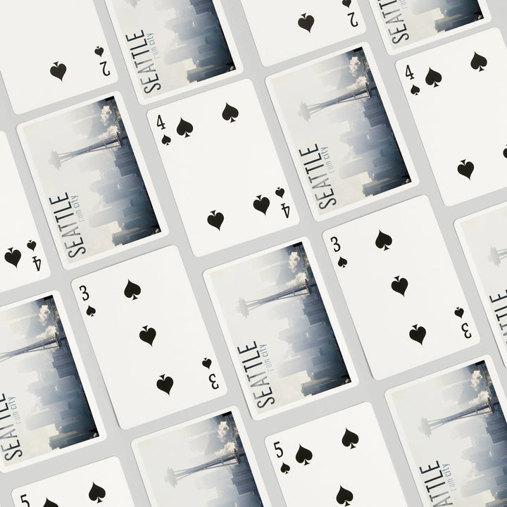 Playing Cards, Seattle, Washington, Space Needle and Skyline Fog, 52 Card Deck with Jokers in Box, Unique Art Cards Lantern Press 