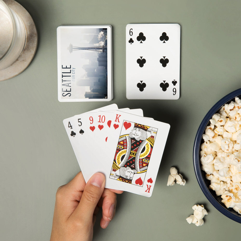 Playing Cards, Seattle, Washington, Space Needle and Skyline Fog, 52 Card Deck with Jokers in Box, Unique Art Cards Lantern Press 