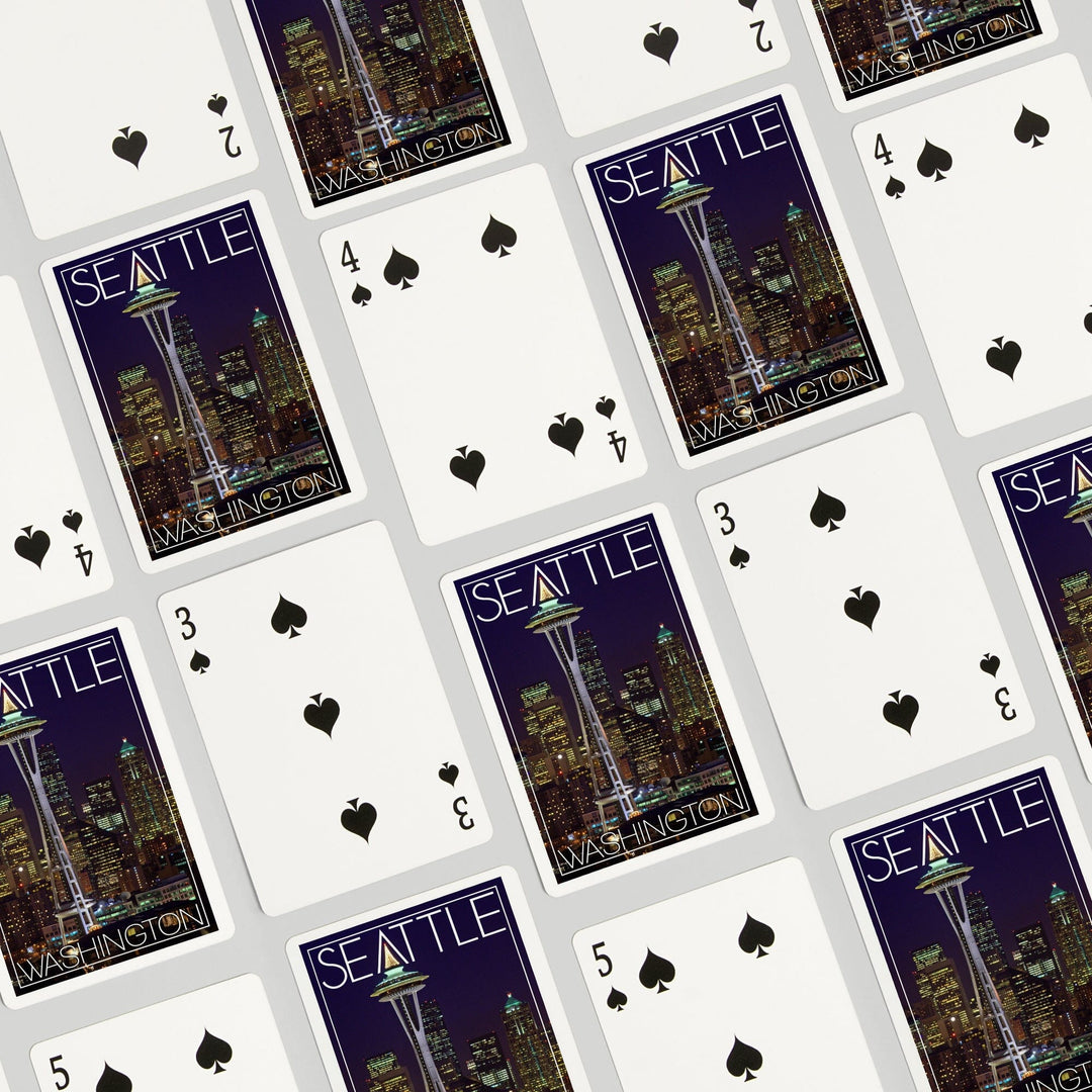 Playing Cards, Seattle, Washington, Space Needle Christmas at Night, 52 Card Deck with Jokers in Box, Unique Art Cards Lantern Press 