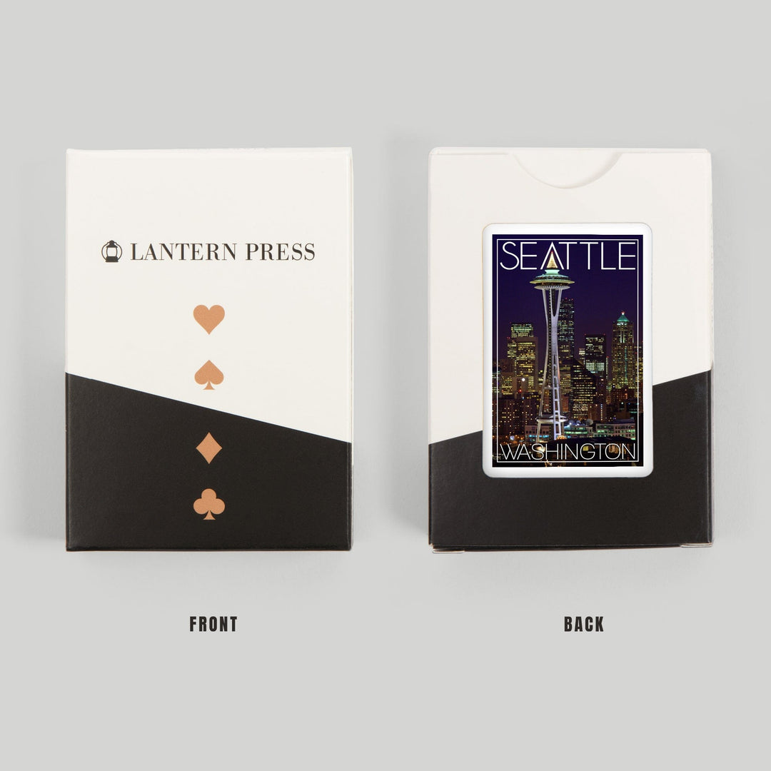 Playing Cards, Seattle, Washington, Space Needle Christmas at Night, 52 Card Deck with Jokers in Box, Unique Art Cards Lantern Press 