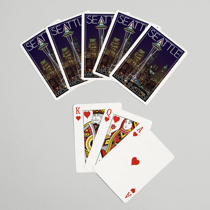 Playing Cards, Seattle, Washington, Space Needle Christmas at Night, 52 Card Deck with Jokers in Box, Unique Art Cards Lantern Press 