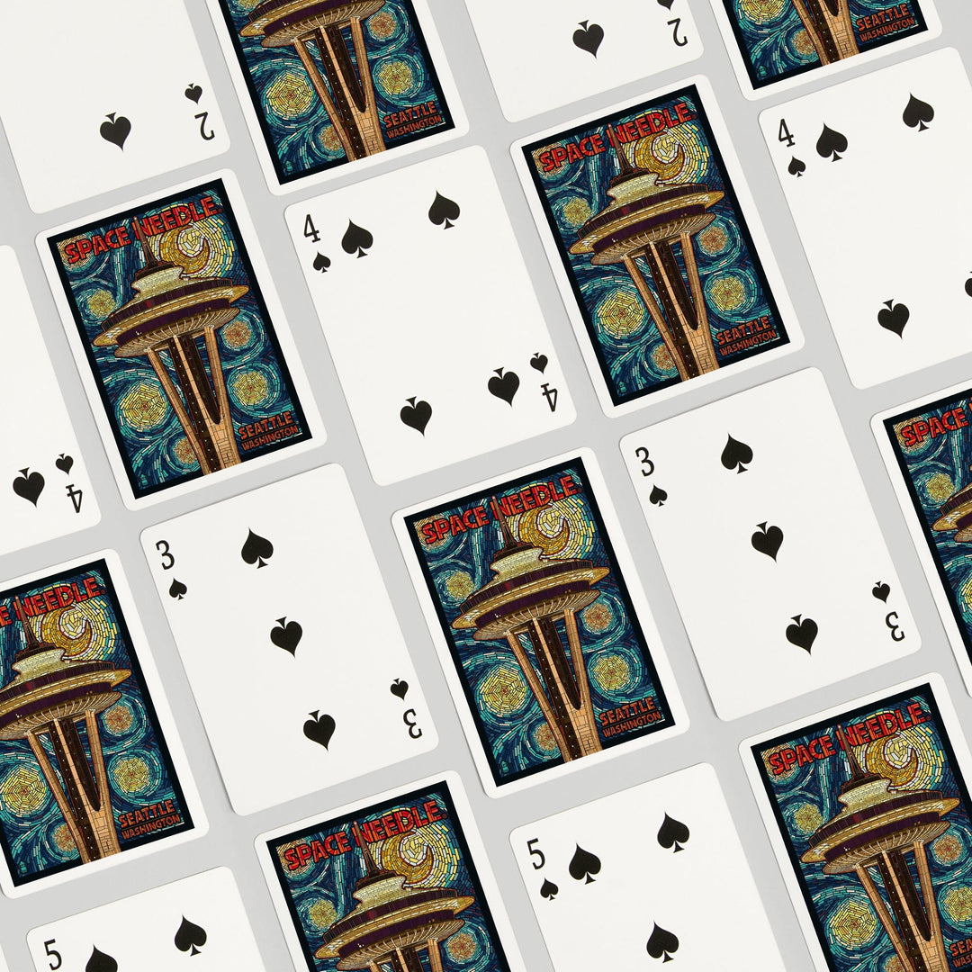 Playing Cards, Seattle, Washington, Space Needle Mosaic, 52 Card Deck with Jokers in Box, Unique Art Cards Lantern Press 