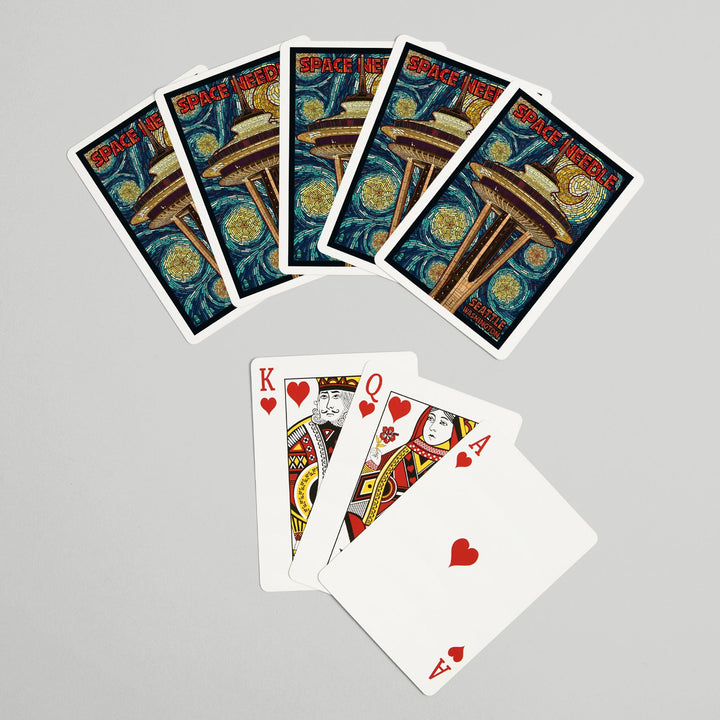 Playing Cards, Seattle, Washington, Space Needle Mosaic, 52 Card Deck with Jokers in Box, Unique Art Cards Lantern Press 
