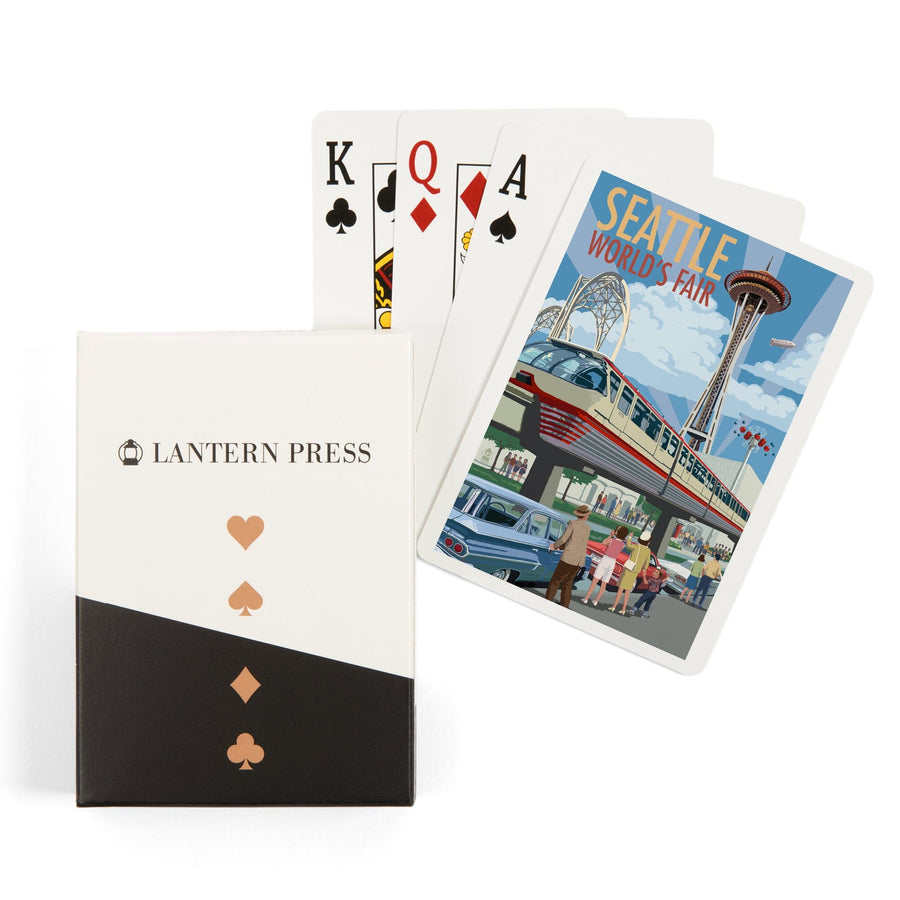 Playing Cards, Seattle, Washington, Space Needle Opening Day Scene, 52 Card Deck with Jokers in Box, Unique Art Cards Lantern Press 