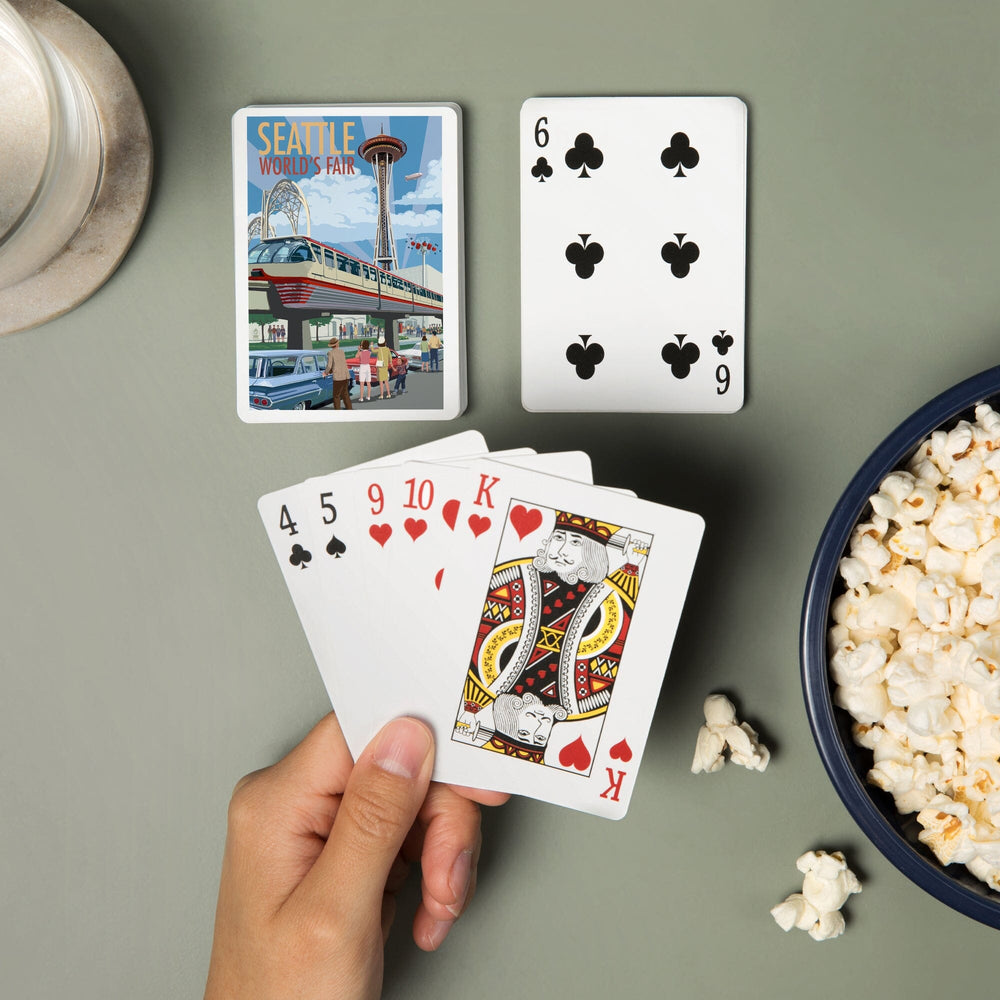 Playing Cards, Seattle, Washington, Space Needle Opening Day Scene, 52 Card Deck with Jokers in Box, Unique Art Cards Lantern Press 