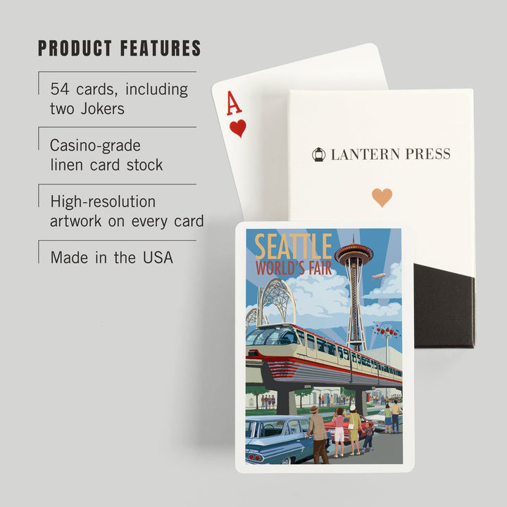Playing Cards, Seattle, Washington, Space Needle Opening Day Scene, 52 Card Deck with Jokers in Box, Unique Art Cards Lantern Press 