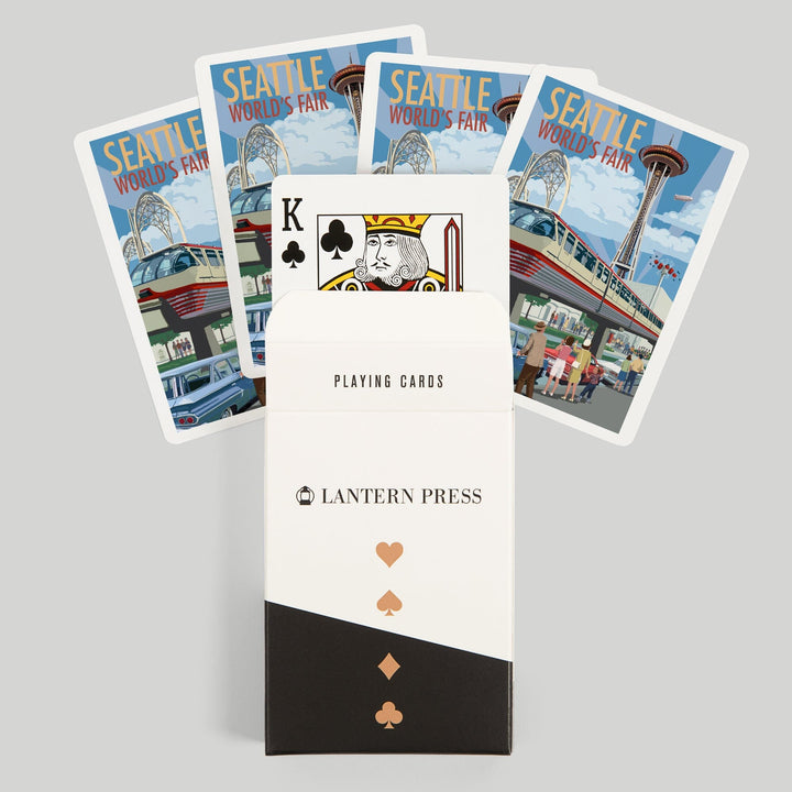 Playing Cards, Seattle, Washington, Space Needle Opening Day Scene, 52 Card Deck with Jokers in Box, Unique Art Cards Lantern Press 