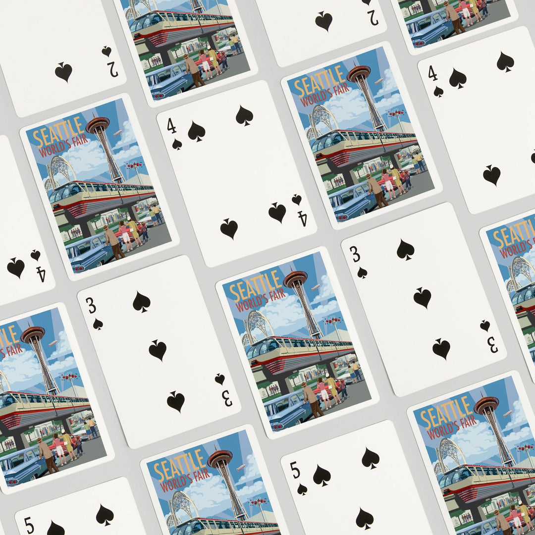 Playing Cards, Seattle, Washington, Space Needle Opening Day Scene, 52 Card Deck with Jokers in Box, Unique Art Cards Lantern Press 