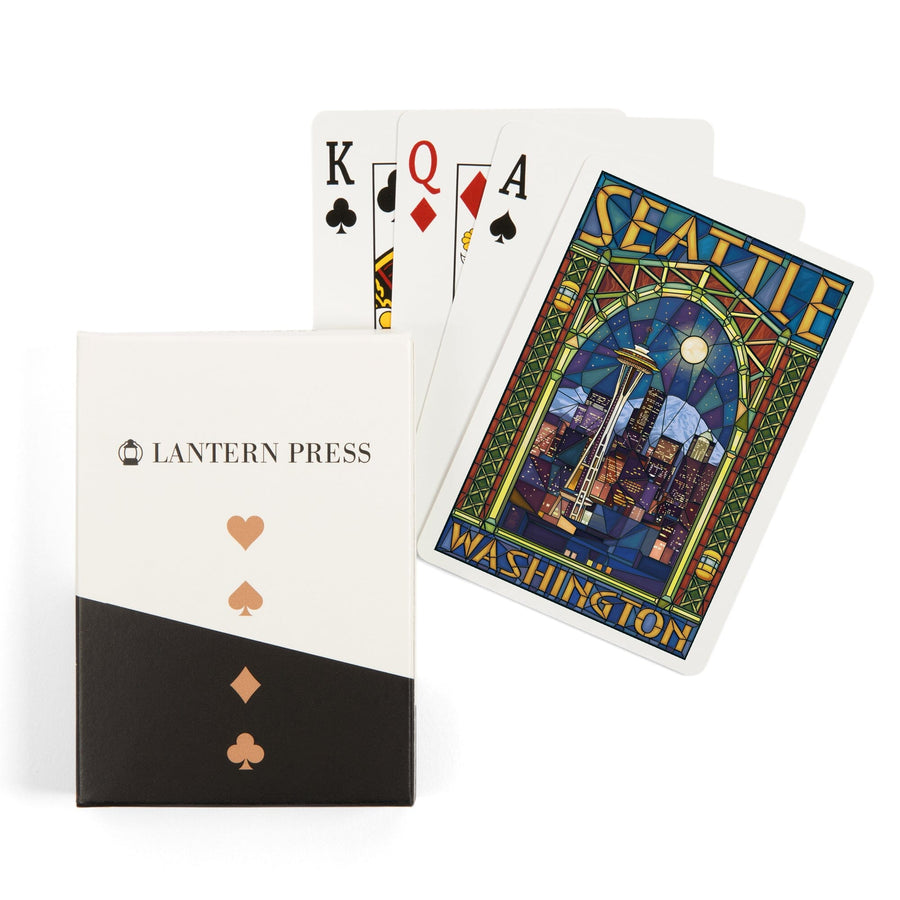 Playing Cards, Seattle, Washington, Stained Glass Window, 52 Card Deck with Jokers in Box, Unique Art Cards Lantern Press 