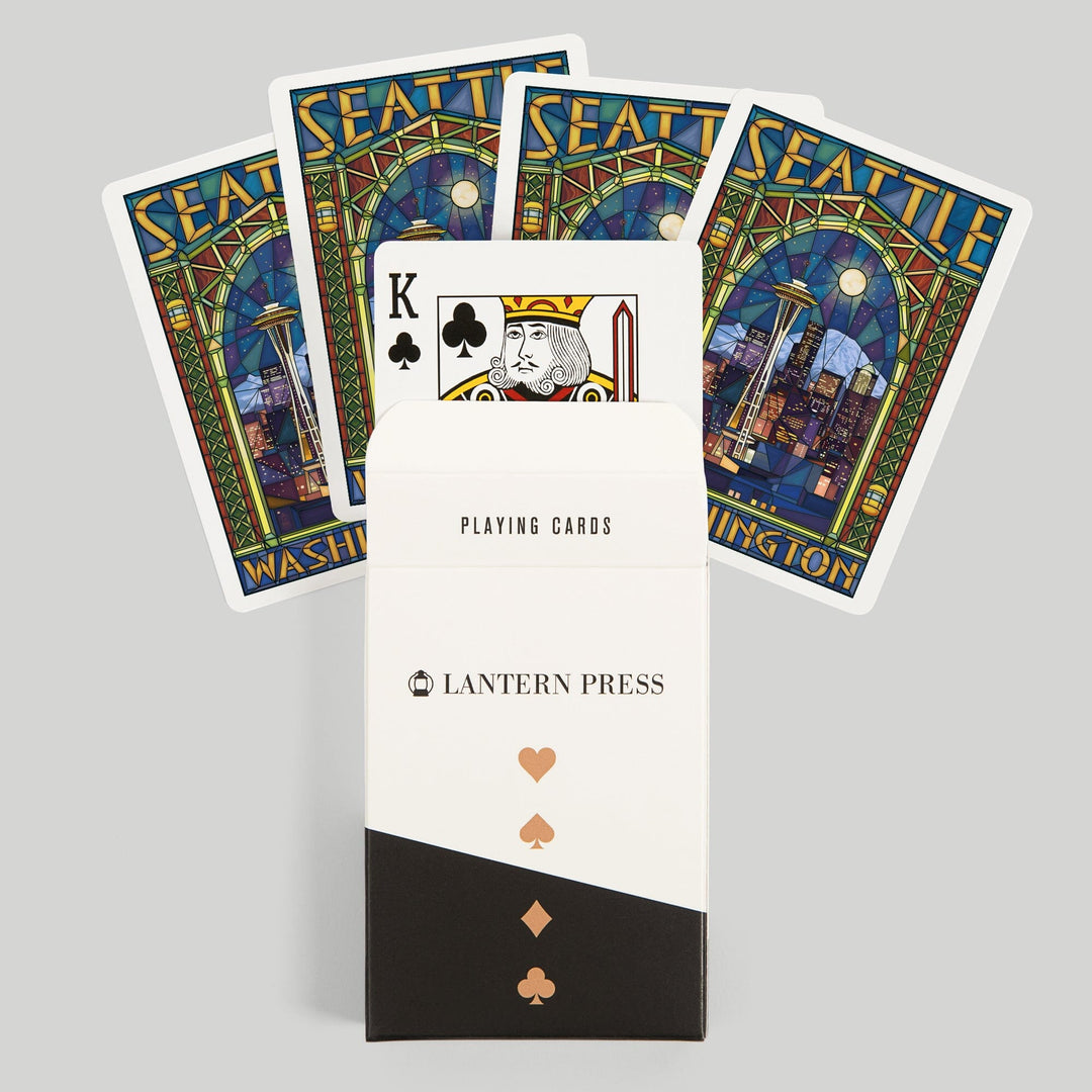 Playing Cards, Seattle, Washington, Stained Glass Window, 52 Card Deck with Jokers in Box, Unique Art Cards Lantern Press 