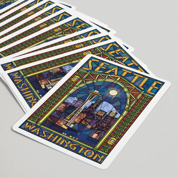 Playing Cards, Seattle, Washington, Stained Glass Window, 52 Card Deck with Jokers in Box, Unique Art Cards Lantern Press 