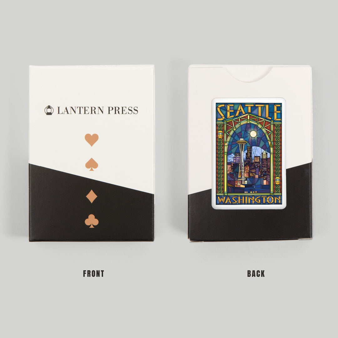 Playing Cards, Seattle, Washington, Stained Glass Window, 52 Card Deck with Jokers in Box, Unique Art Cards Lantern Press 