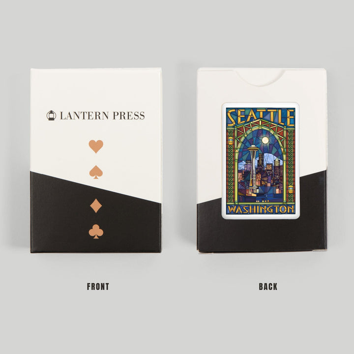 Playing Cards, Seattle, Washington, Stained Glass Window, 52 Card Deck with Jokers in Box, Unique Art Cards Lantern Press 