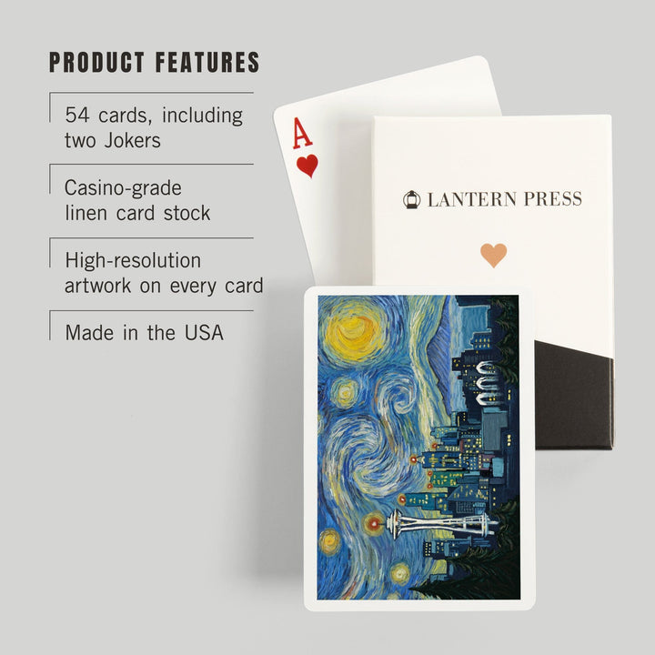 Playing Cards, Seattle, Washington, Starry Night City Series, 52 Card Deck with Jokers in Box, Unique Art Cards Lantern Press 