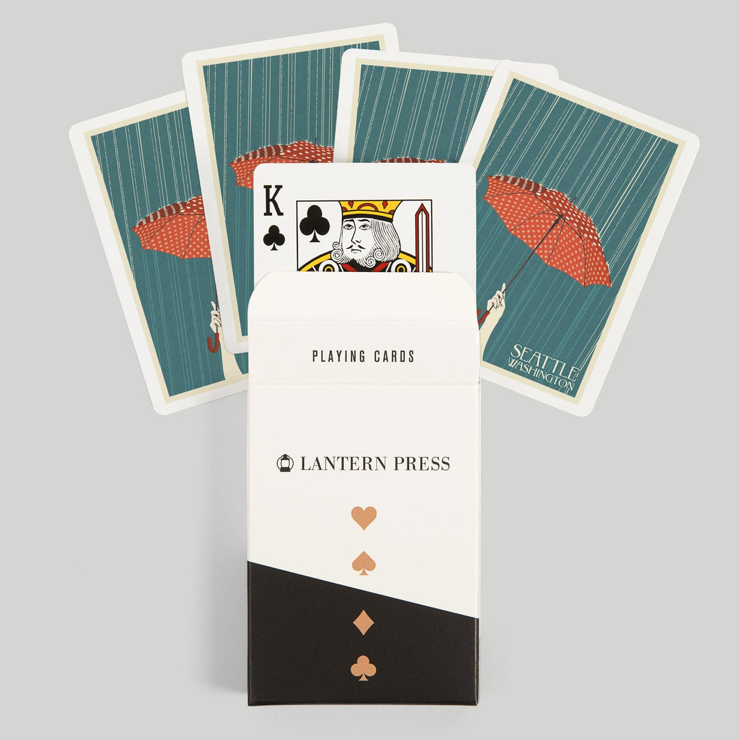 Playing Cards, Seattle, Washington, Umbrella Letterpress, 52 Card Deck with Jokers in Box, Unique Art Cards Lantern Press 
