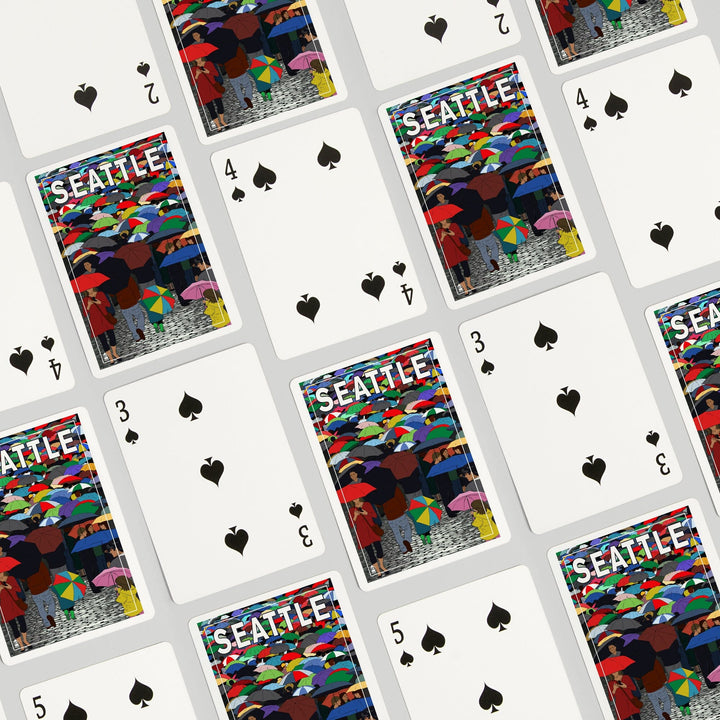 Playing Cards, Seattle, Washington, Umbrellas, 52 Card Deck with Jokers in Box, Unique Art Cards Lantern Press 