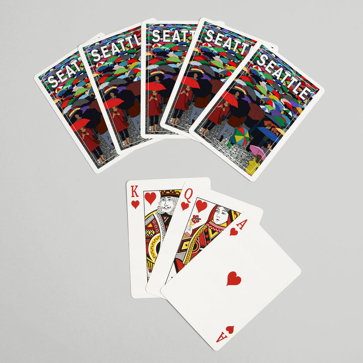 Playing Cards, Seattle, Washington, Umbrellas, 52 Card Deck with Jokers in Box, Unique Art Cards Lantern Press 