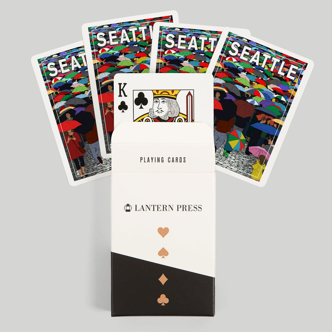 Playing Cards, Seattle, Washington, Umbrellas, 52 Card Deck with Jokers in Box, Unique Art Cards Lantern Press 