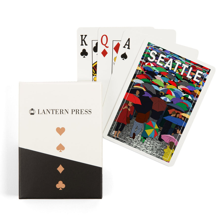 Playing Cards, Seattle, Washington, Umbrellas, 52 Card Deck with Jokers in Box, Unique Art Cards Lantern Press 