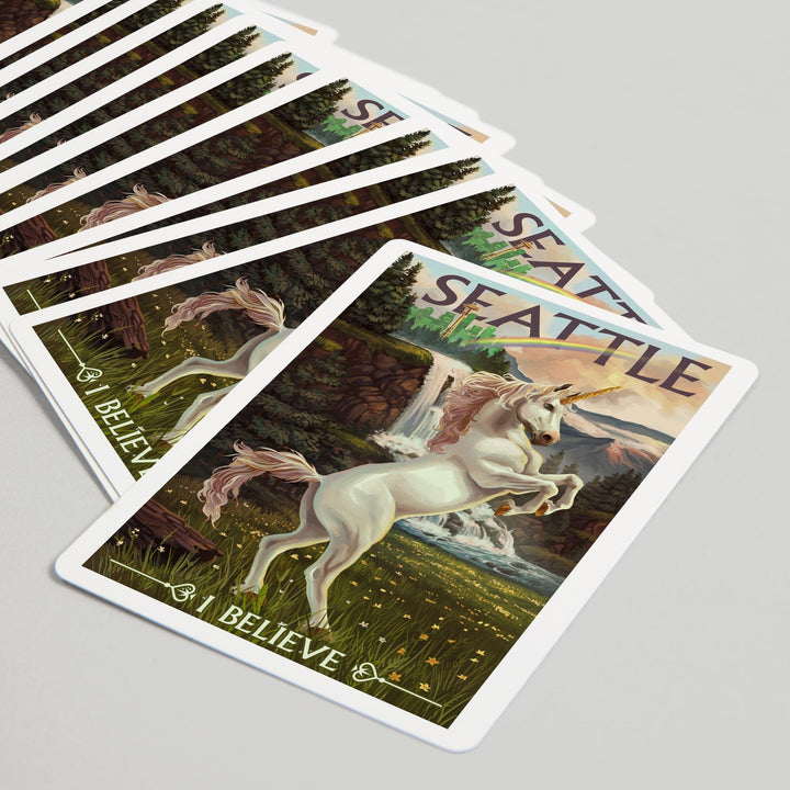 Playing Cards, Seattle, Washington, Unicorn Scene, 52 Card Deck with Jokers in Box, Unique Art Cards Lantern Press 