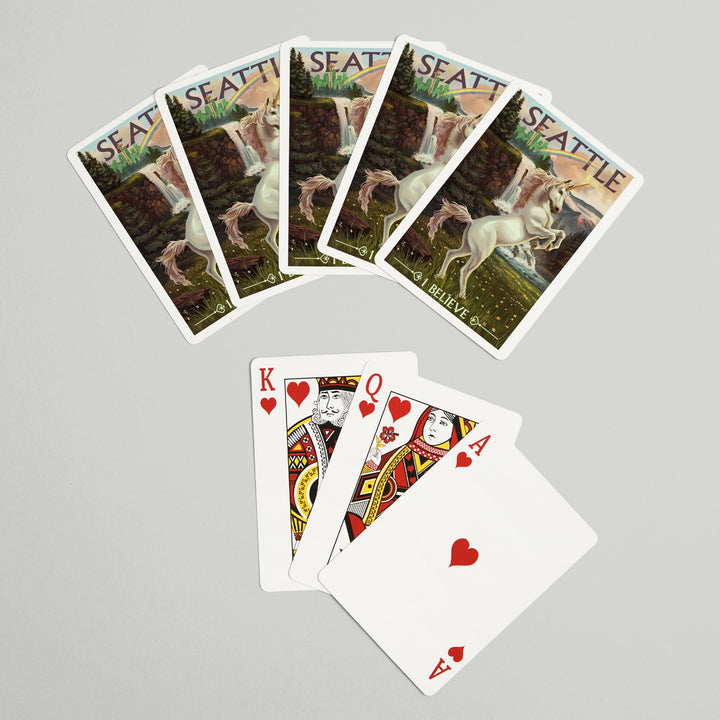 Playing Cards, Seattle, Washington, Unicorn Scene, 52 Card Deck with Jokers in Box, Unique Art Cards Lantern Press 