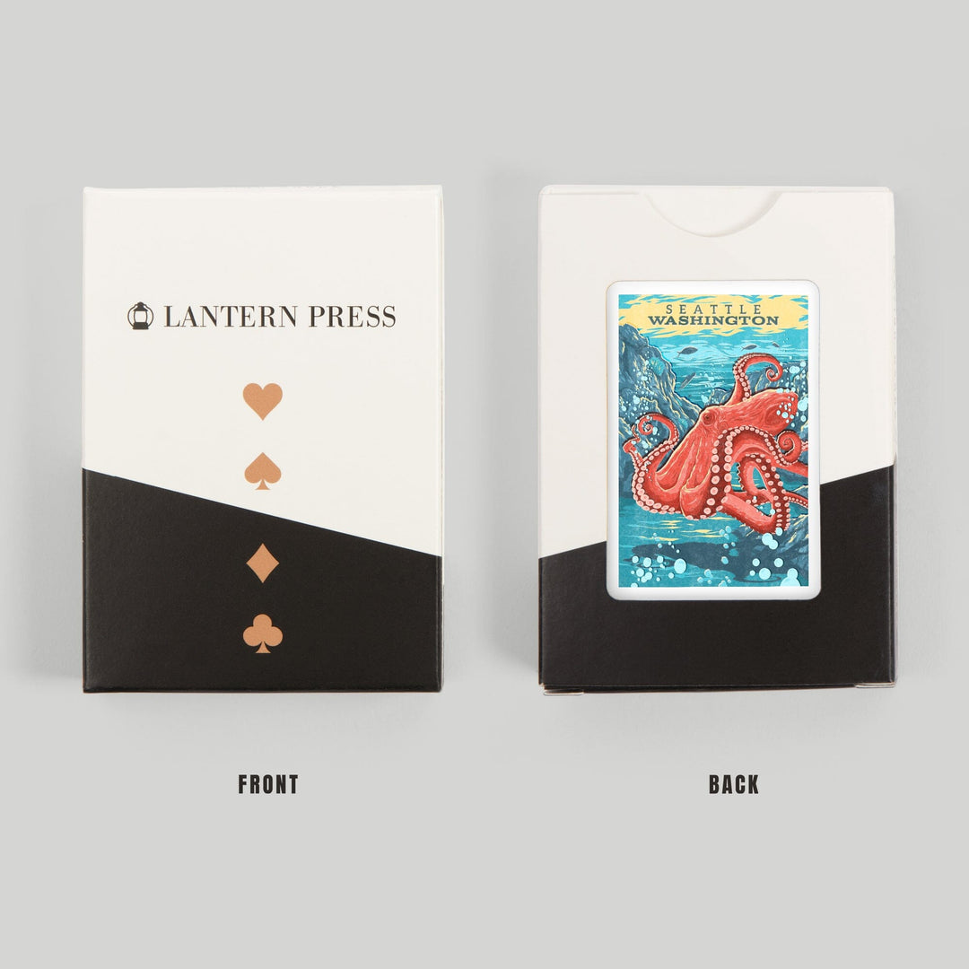 Playing Cards, Seattle, Washington, Vintage Print Press, Octopus, 52 Card Deck with Jokers in Box, Unique Art Cards Lantern Press 
