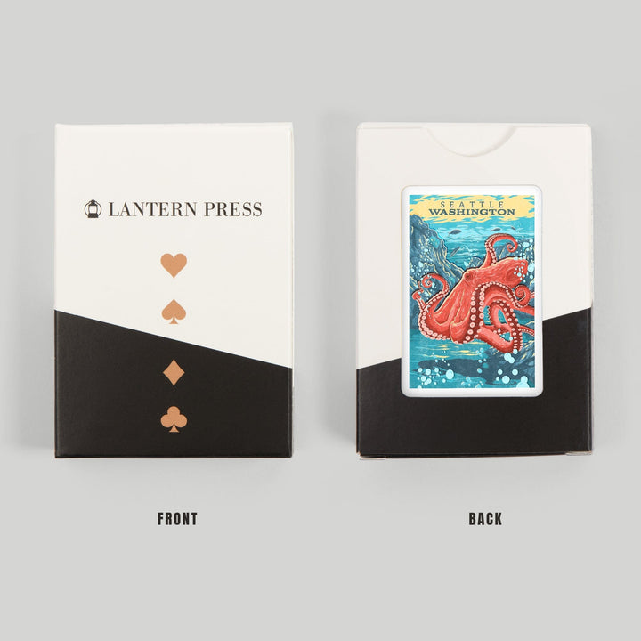 Playing Cards, Seattle, Washington, Vintage Print Press, Octopus, 52 Card Deck with Jokers in Box, Unique Art Cards Lantern Press 