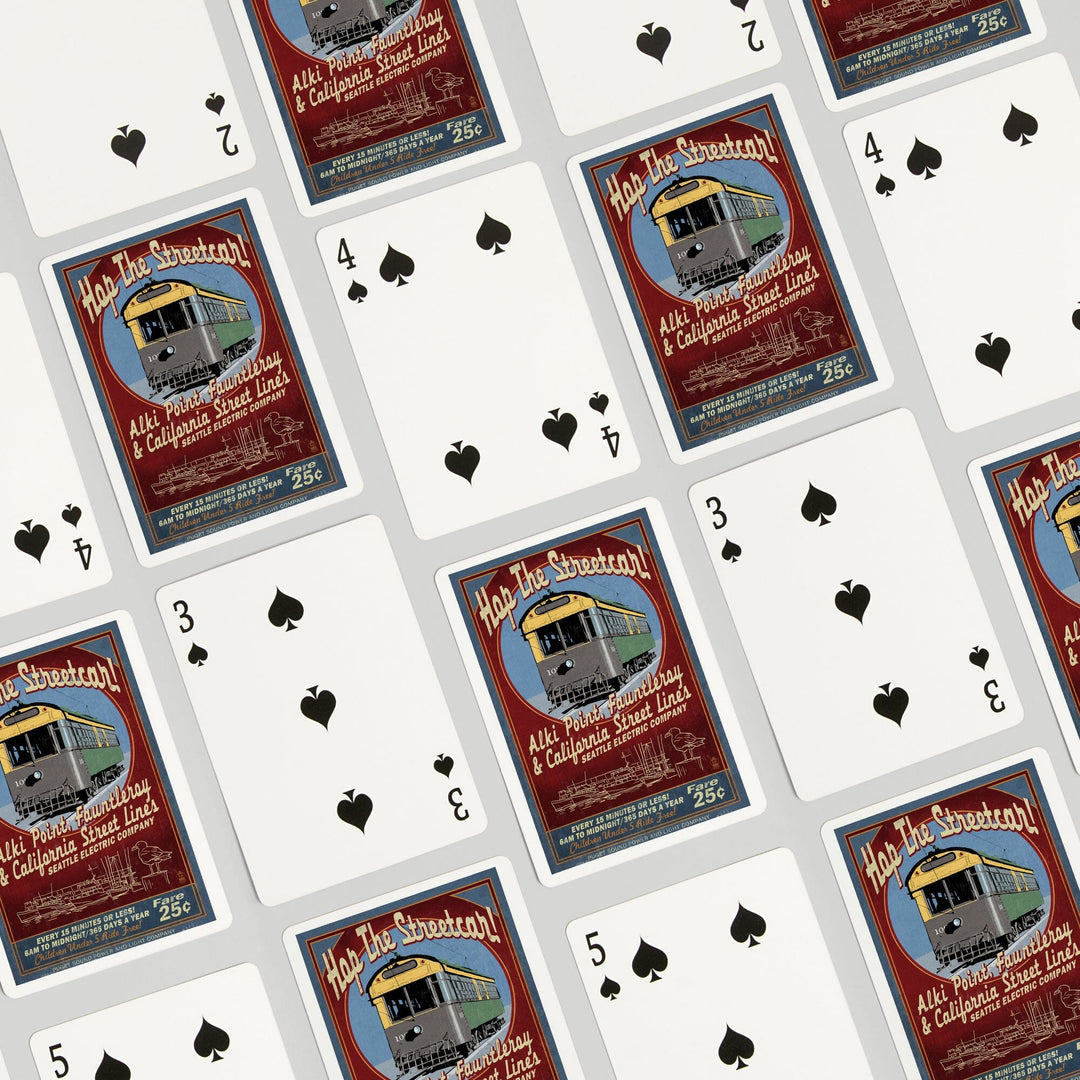 Playing Cards, Seattle, Washington, West Seattle Streetcar Vintage Sign, 52 Card Deck with Jokers in Box, Unique Art Cards Lantern Press 