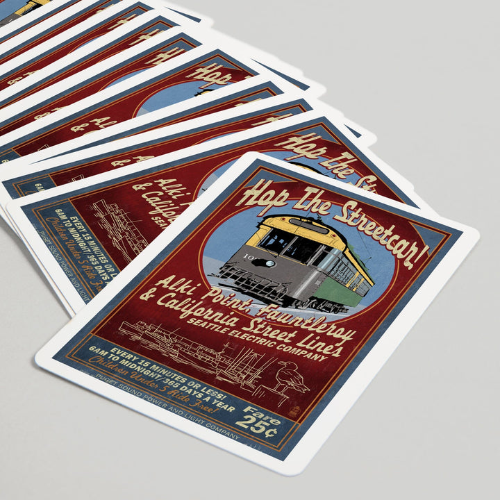 Playing Cards, Seattle, Washington, West Seattle Streetcar Vintage Sign, 52 Card Deck with Jokers in Box, Unique Art Cards Lantern Press 