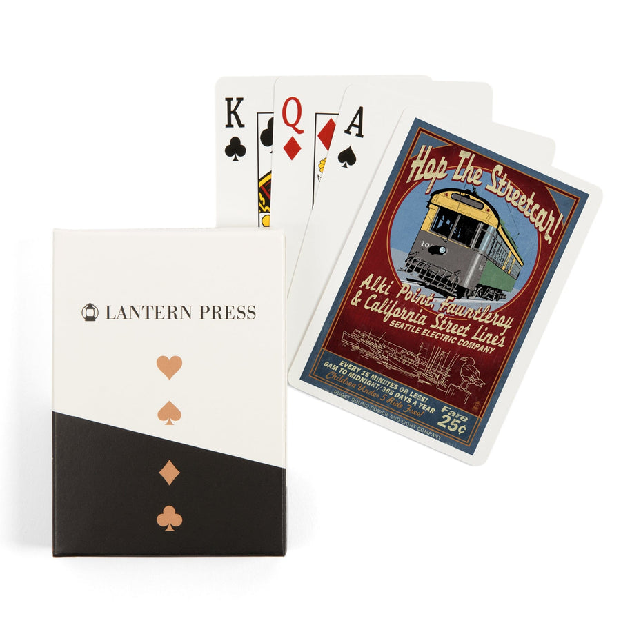 Playing Cards, Seattle, Washington, West Seattle Streetcar Vintage Sign, 52 Card Deck with Jokers in Box, Unique Art Cards Lantern Press 
