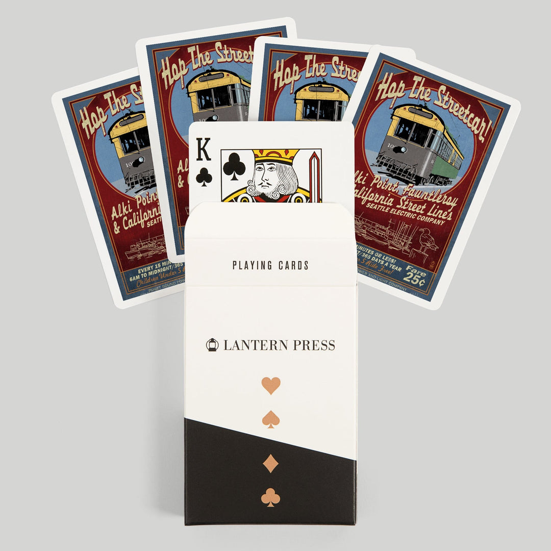Playing Cards, Seattle, Washington, West Seattle Streetcar Vintage Sign, 52 Card Deck with Jokers in Box, Unique Art Cards Lantern Press 