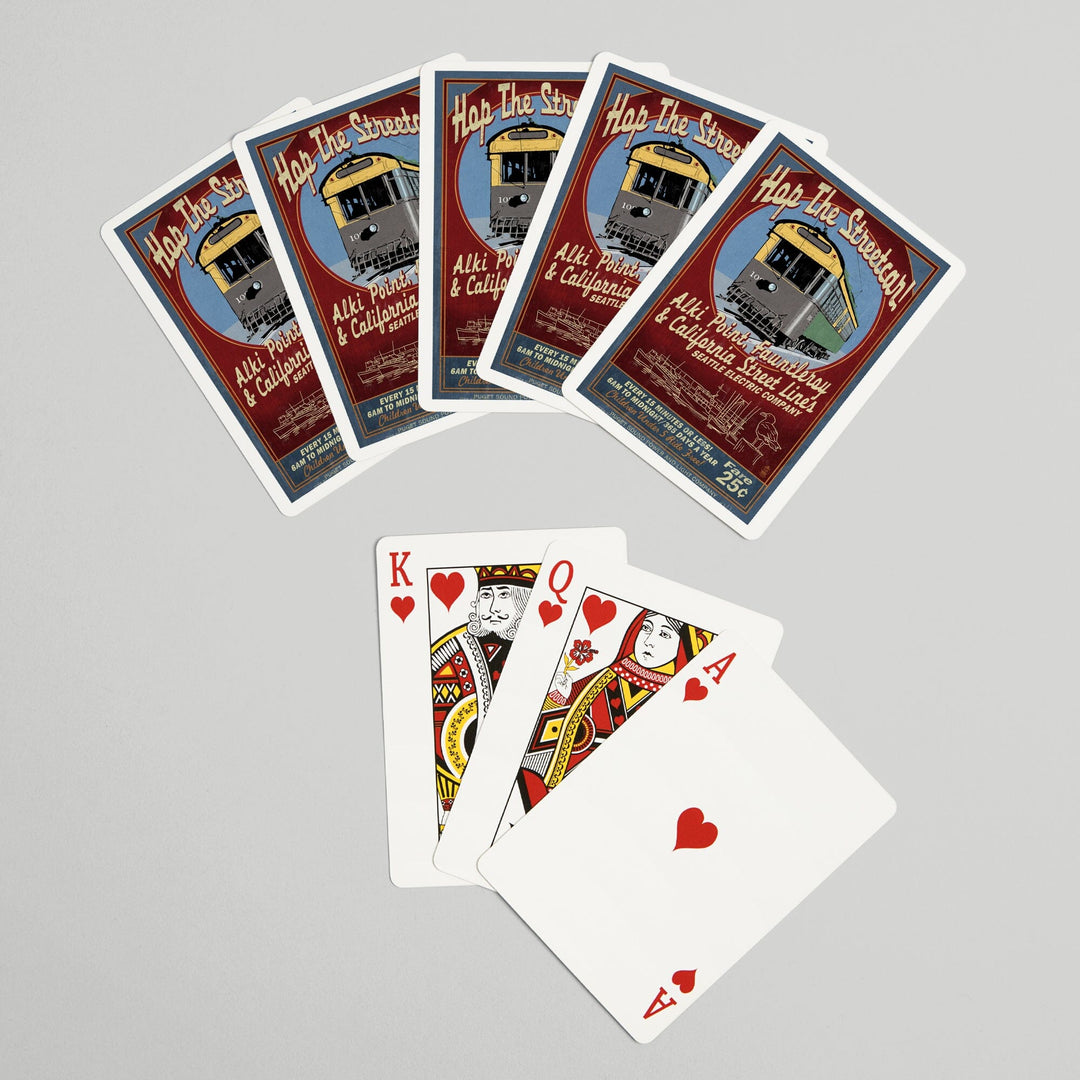 Playing Cards, Seattle, Washington, West Seattle Streetcar Vintage Sign, 52 Card Deck with Jokers in Box, Unique Art Cards Lantern Press 