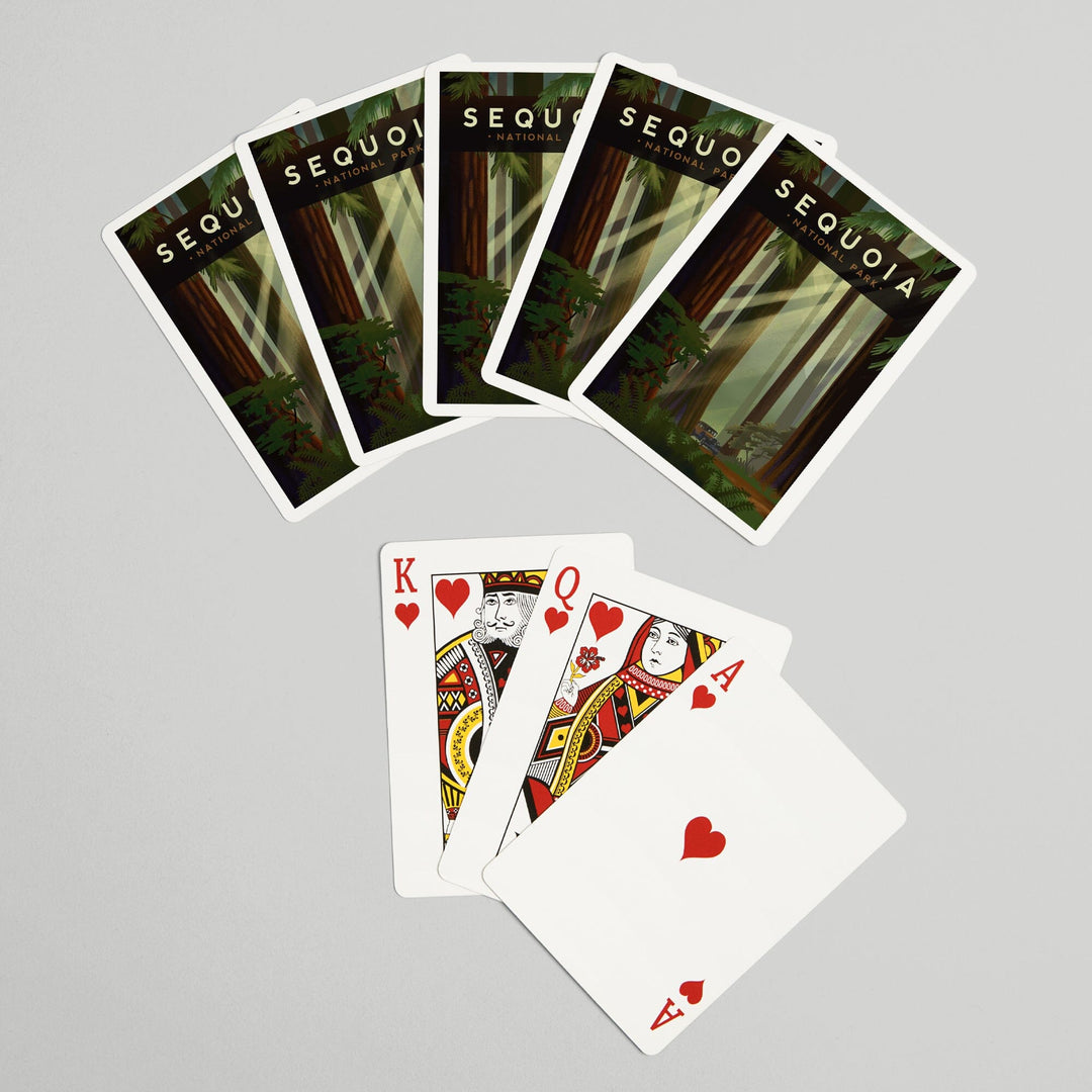 Playing Cards, Sequoia National Park, California, Redwood Forest, Geometric Lithograph, 52 Card Deck with Jokers in Box, Unique Art Cards Lantern Press 