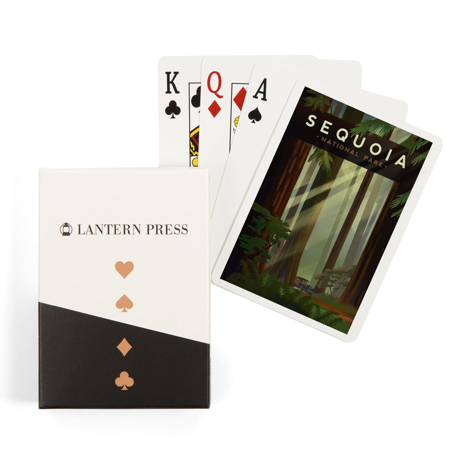 Playing Cards, Sequoia National Park, California, Redwood Forest, Geometric Lithograph, 52 Card Deck with Jokers in Box, Unique Art Cards Lantern Press 