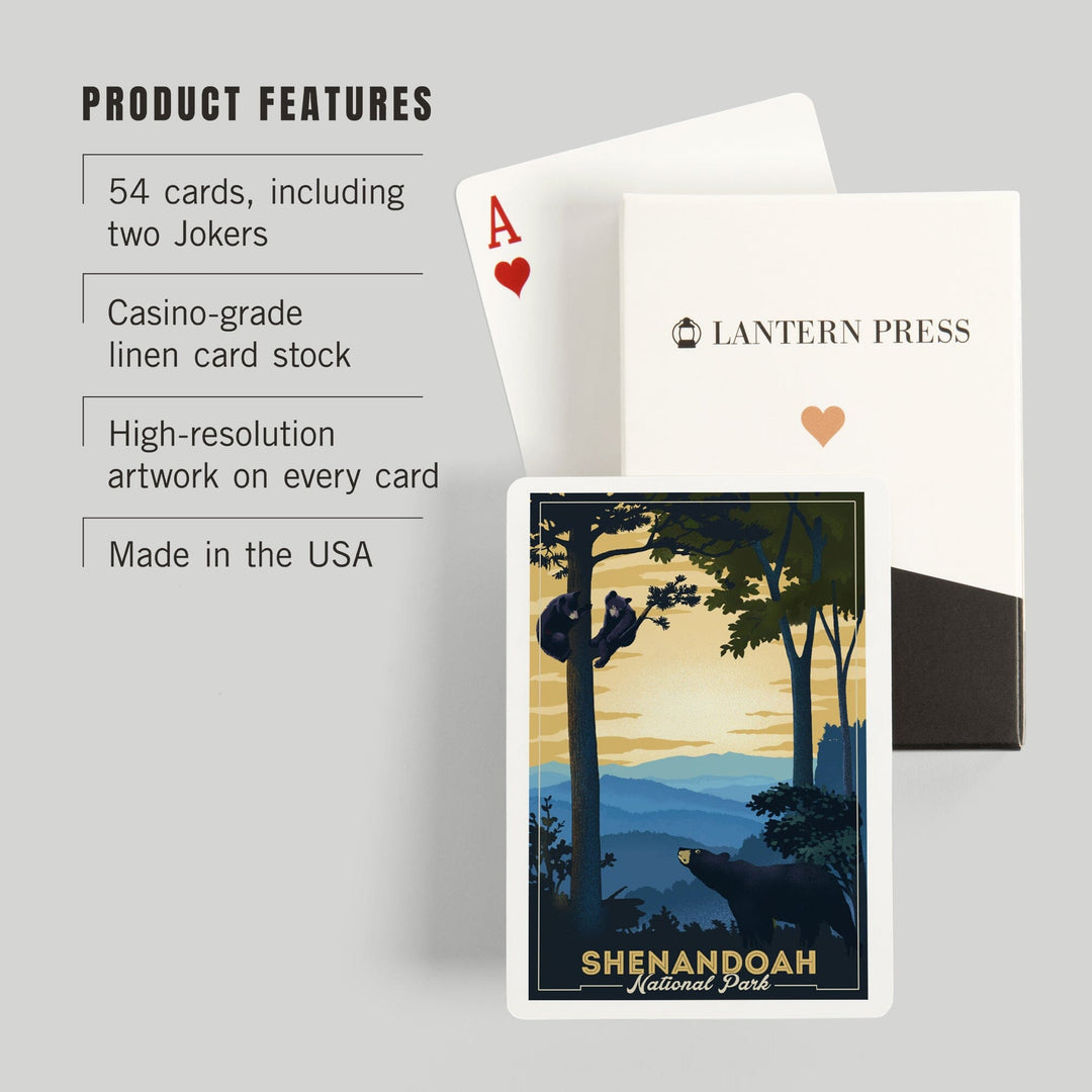 Playing Cards, Shenandoah National Park, Black Bears, Lithograph, 52 Card Deck with Jokers in Box, Unique Art Cards Lantern Press 